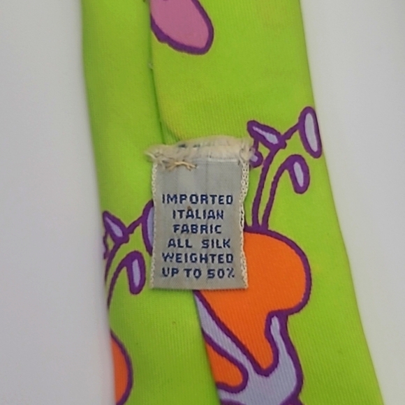 Peter Max Silk Tie Signed Pop Art Chartreuse Orange Purple   Iris Floral Print - Picture 4 of 15